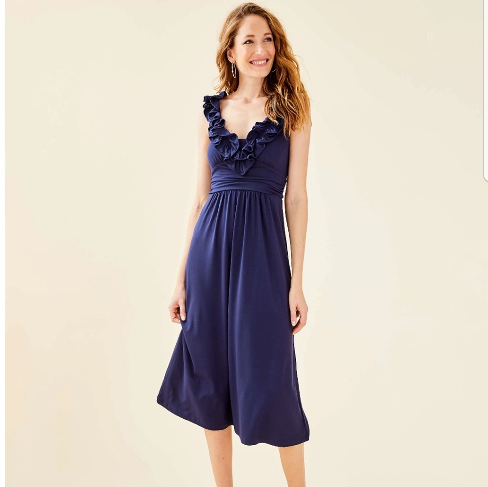 Lily pulitzer ruffles midi dress navy Xs